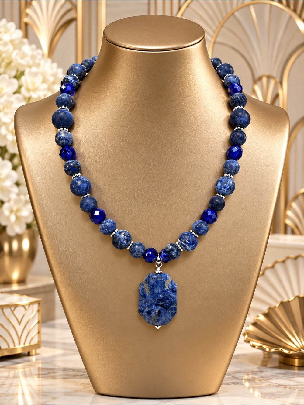🆕❤️Blue Sodalite Beaded Pendant Necklace - Women Jewelry